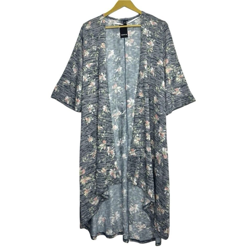 Torrid Floral Cardigan Kimono Open Duster Size M/L 00 Asymmetric Boho Hippie NEW